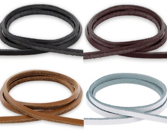 Auroris - bracelet en cuir plat 3 x 3 mm en cuir de vache couleur (marron clair/noir/blanc/marron) longueur (1 m/3 m/5 m) au choix