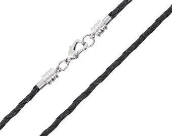 Auroris real leather chain braided 3 mm black with screwable lobster clasp made of stainless steel length selectable