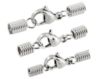 AURORIS lobster clasp made of stainless steel with spiral end caps for clamping - variant for approx. 2 or 3 mm straps, quantity selectable