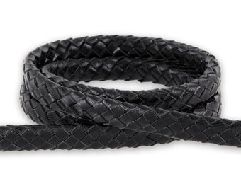 AURORIS - 1 meter leather strap genuine leather oval braided 12 x 5 mm Color: black