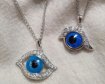 Silver Turkish Eye Design Pendant With Diamonds and Fine Steel Chain.  Magical, Bohemian, Good Luck, Nazar. - Etsy
