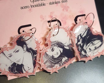 NANA, REN, HACHI earrings, stainless steel, anime Japanese animation, manga, kawaii, comic, gothic lolita, heart of thorns, punk, rock