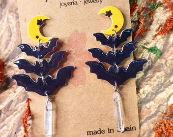 Bat earrings with quartz. HAND MADE. Kawaii style. halloween, gothic lolita, modern witch, witchy