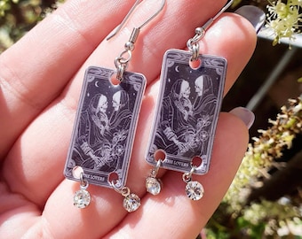 Long EARRINGS of TAROT card of lovers, esoteric design, magic, witchcraft, witch, gothic, halloween, gift for Christmas.