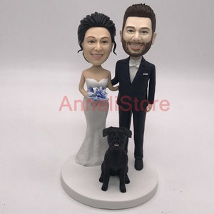 Custom Wedding Cake Topper: Bobblehead with Pets