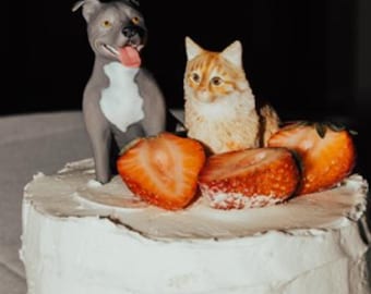 Personalized Pet Wedding Cake Topper: Custom Dog & Cat Figurine
