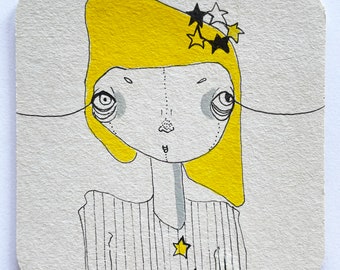 Originale Zeichnung - Feine Dame mit Sternen