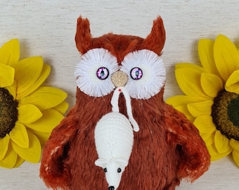 Sowa z myszką, szydełkowana sowa, Amigurumi szydełkowa śnieżna sowa, prezent