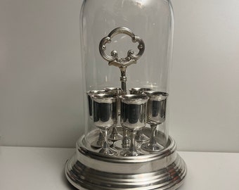 Taunton Silversmith Silver Cordials & Caddy Holder with Glass Dome Vintage
