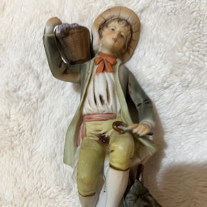 Homco Boy With Basket of Grapes Porcelain Figurine