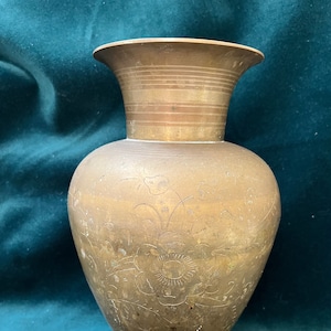 Large Brass Vase Etched in Florals