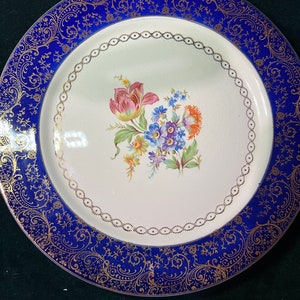 Kobaltblauer Bretter mit filigranen 22 Gold und Blumen 21&quot; Speiseteller