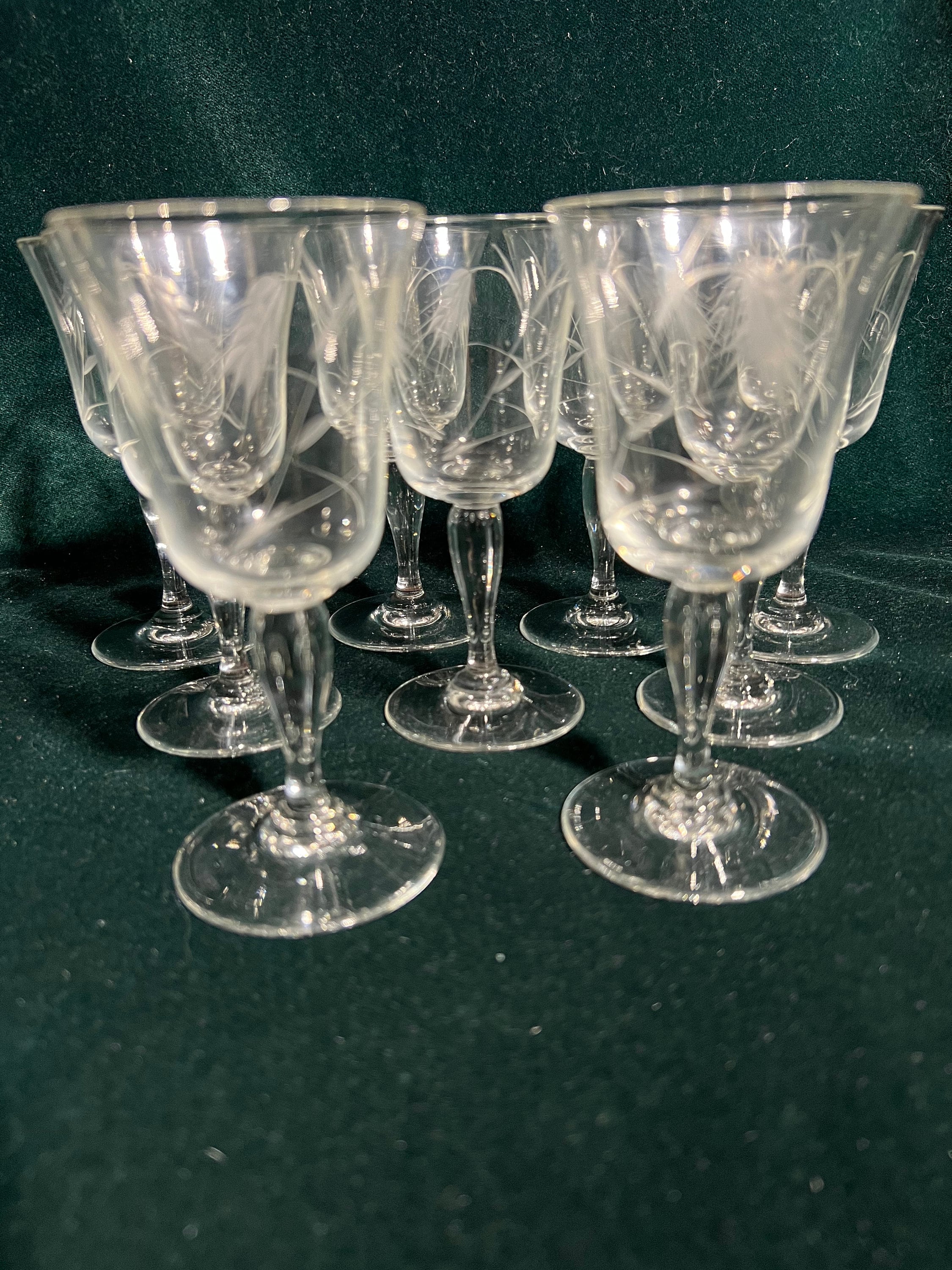 Noritake Sasaki Etched Wheat Pattern Crystal Cordial Glasses - Set