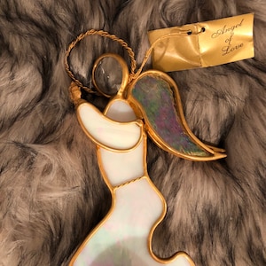 Angels of Love stained white glass figurine