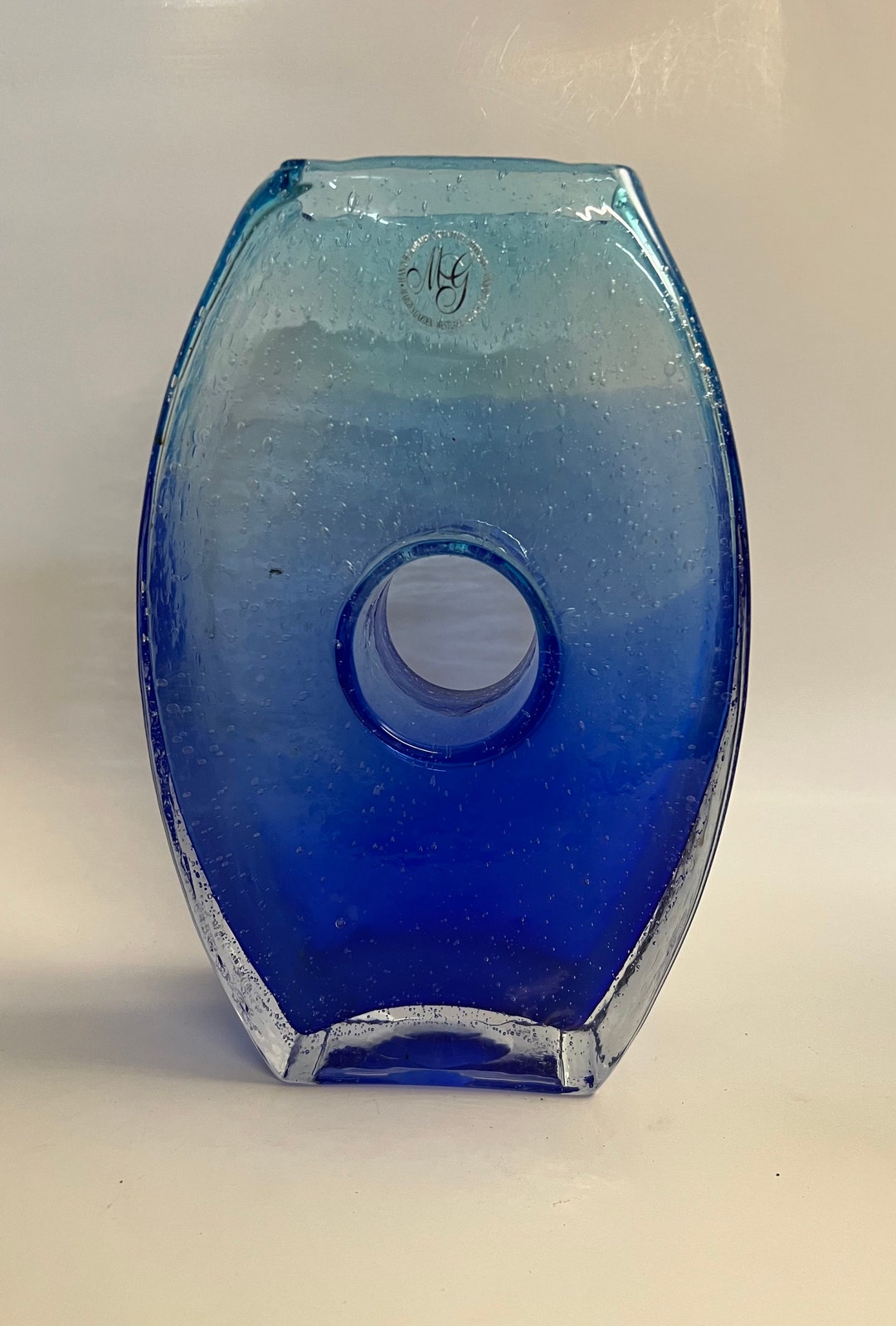 Margies Garden Hand Blown Glass Vase Donut Hole Cobalt Blue Etsy