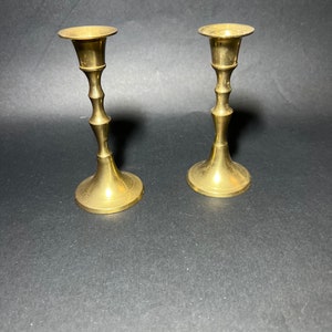 Vintage small pair of brass candlestick holders