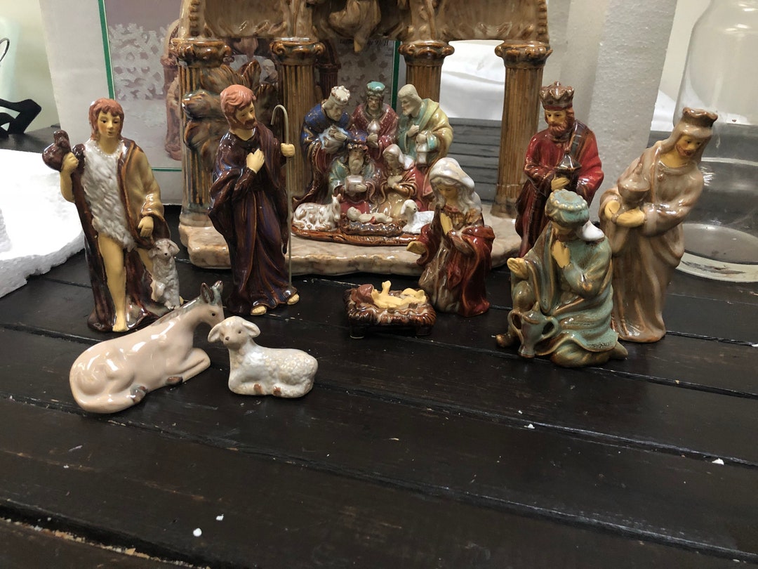 Vintage Porcelain Nativity 10 Piece Set Etsy