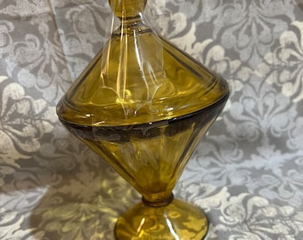 Vintage Amber Candy Dish with lid