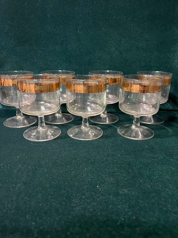 Italian Style Small White Wine Glasses Gold Trim Set of 7 Etsy