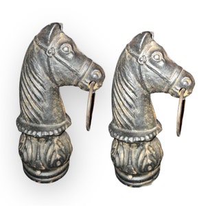 Antique Pair of Cast Iron Horse Heads for Hitching Post