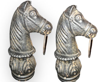 Antique Pair of Cast Iron Horse Heads for Hitching Post