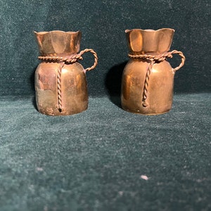 Pair of Vintage Small Brass Vase with Rope Accent