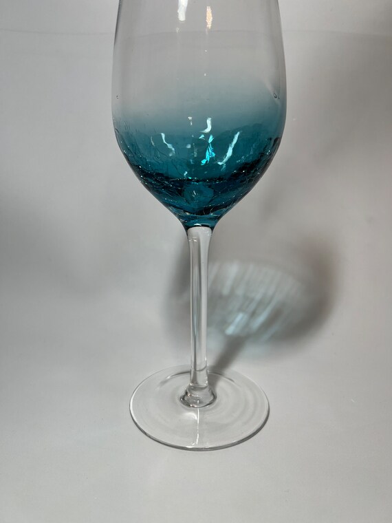 White Wine Glass Teal Blue Crackle by PIER 1