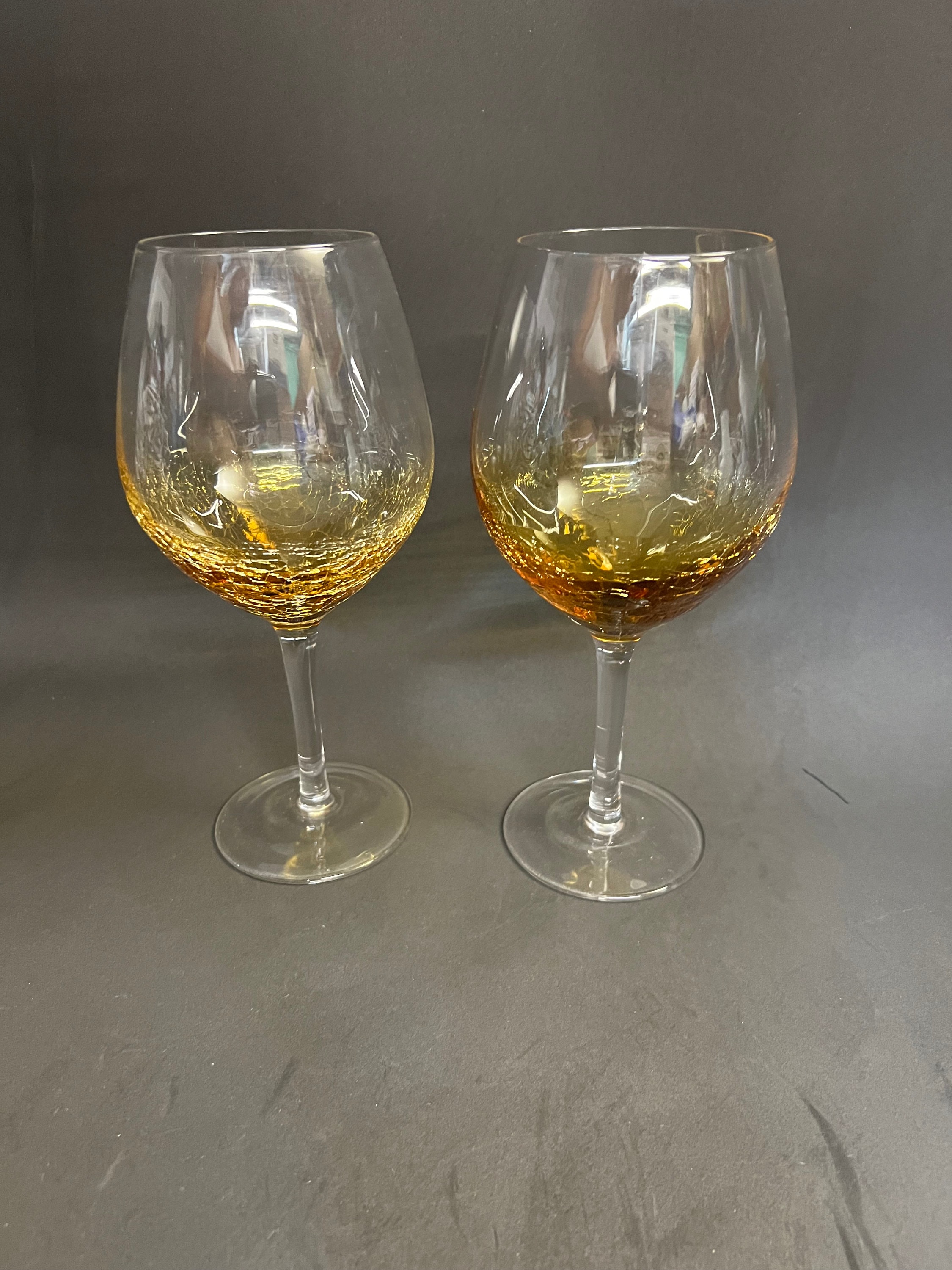 4 Amber Crackle (Golden Luster) White Wine Glasses - Depop