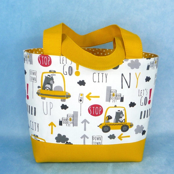 Kindertasche mit Taxi Bären, gefüttert | Kindergartentasche | Kita Tasche | Stofftasche
