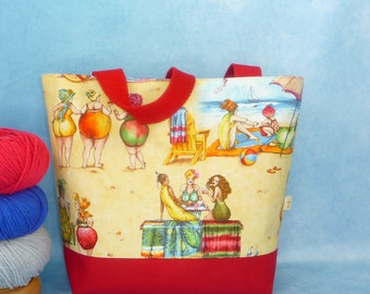 Henkeltasche für Projekte L aus der Serie „Fruit Ladies“ | Handarbeitstasche für unterwegs | Projekttasche mit Henkel | Shopper | Utensilo