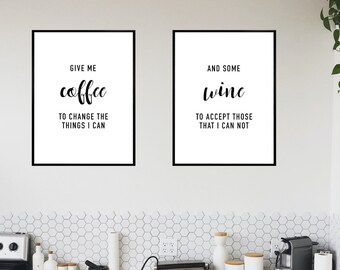 2 Wine Posters - Art Print - Give me Coffee & Wine - A4/A3