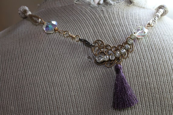 Victorian/Edwardian Style Cord Necklace/OOAK - image 3