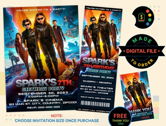 Spy Kids Armageddon Birthday Invitation, Spy Kids Armageddon Movie Ticket, Spy Kids Invitation, Spy Kids Ticket, Spy Kids Thank You Tag