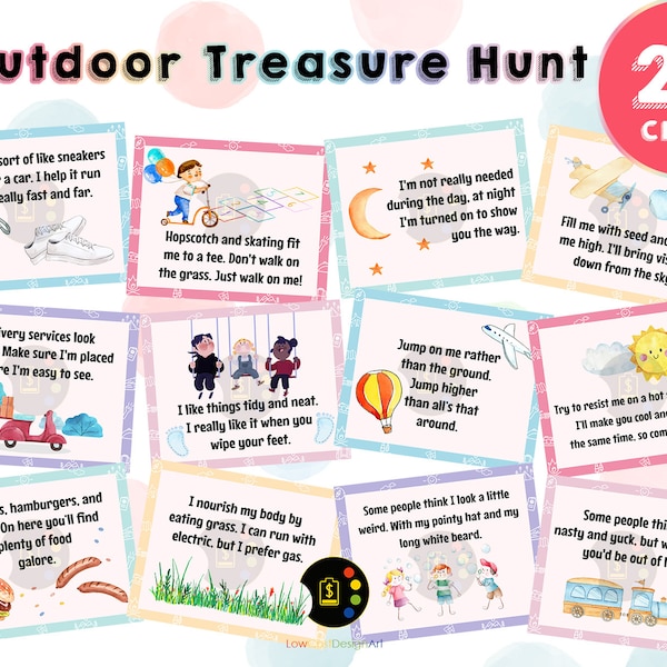 Outdoor Treasure Hunt Clues, Outdoor Scavenger Hunt Riddle Clues, Outdoor Kids Games Printable, Treasure Hunt Riddles, Treasure Hunt Clues