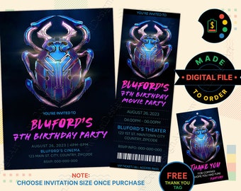 BLUE BEETLE Birthday Invitation, Blue BEETLE Movie Ticket, Blue Beetle Invitation, Beetle Invitation, Blue Beetle Tags, Beetle Party