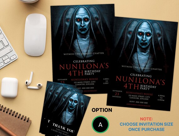 THE NUN Birthday Invitation VALAK Birthday Invitation the Nun