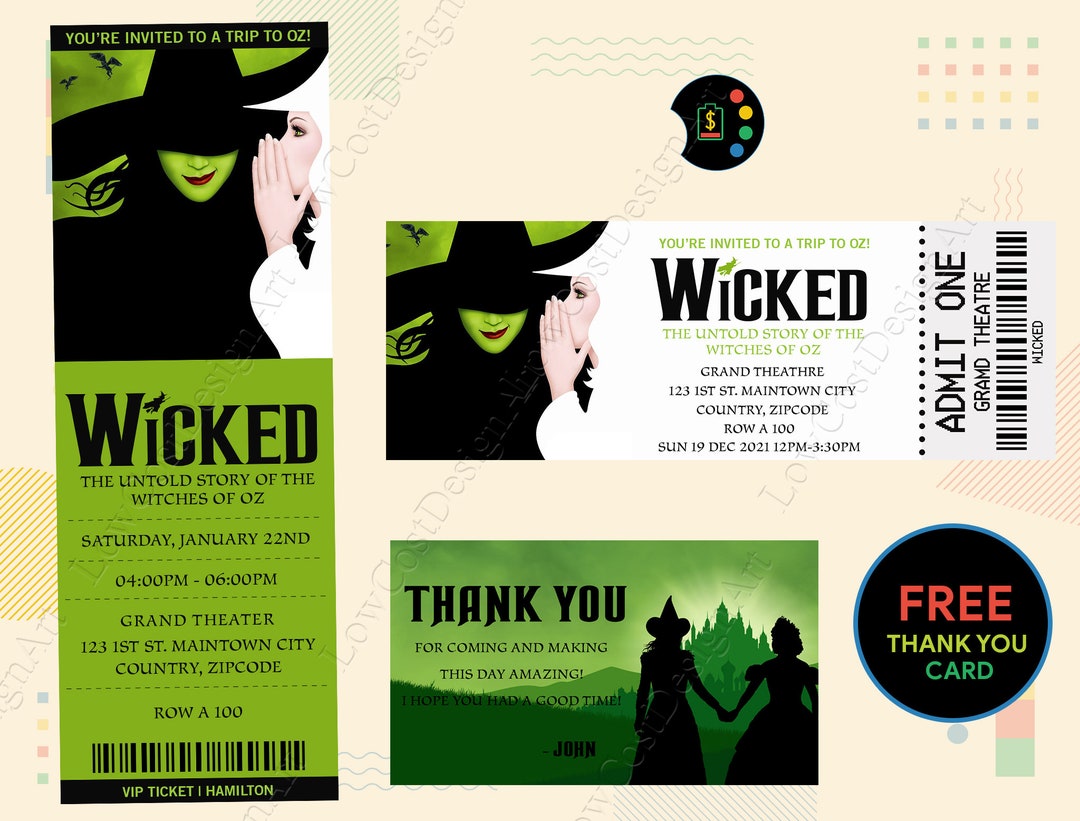 WICKED Broadway Musical Ticket, WICKED Broadway Musical Invitation ...
