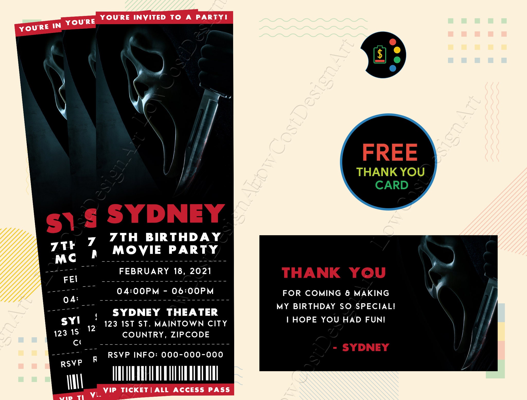 Scream Birthday Invitation Scream Movie Ticket Scream Movie Etsy UK