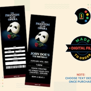 Das PHANTOM der OPER Broadway Musical Ticket, Das Phantom der Oper Broadway Musical Einladung, Das Phantom des Opernmusicals