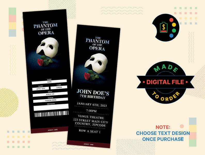 The Phantom of the Opera Broadway Musical Ticket the Phantom Etsy