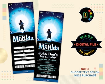 Billet pour la comédie musicale MATILDA pour Broadway, l'invitation pour la comédie musicale MATILDA pour Broadway, billet pour la comédie musicale MATILDA numérique, entrée pour un faux théâtre