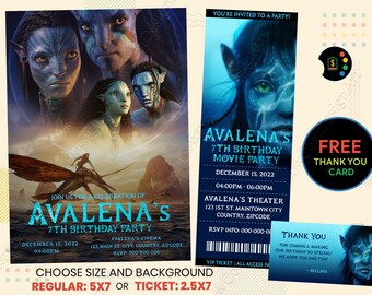 Avatar The Way of Water Birthday Invitation, Avatar The Way of Water Movie Ticket, Avatar Birthday Invitation, Avatar Movie Ticket, Avatar