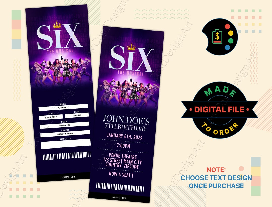SIX Broadway Musical Ticket SIX the Musical Broadway Etsy