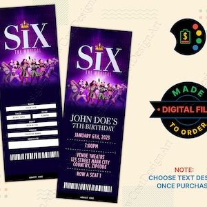 SIX Broadway Musical Ticket, SIX The Musical Broadway-uitnodiging, SIX Musical Ticket digitaal, toegang tot theater nep-evenement, Six The Musical