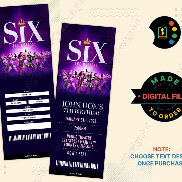 SIX Broadway Musical Ticket, SIX The Musical Broadway Invitation, SIX Musical Ticket Digital, Theatre Faux Event Admission, Six The Musical