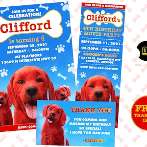 Clifford The Big Red Dog-Einladung, Clifford The Big Red Dog-Geburtstags-Einladung, Clifford The Big Red Dog Kinokarte, Clifford Film