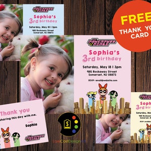 Powerpuff Girls Invitation, Powerpuff Girls Birthday Invitation, Powerpuff Blossom, Powerpuff Buttercup, Powerpuff Bubbles, LowCostDesignArt