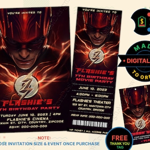 THE FLASH Geburtstagseinladung, The FLASH Kinokarte, The Flash Einladung, Flash 2023 Einladung, The Flash Thank You Tag
