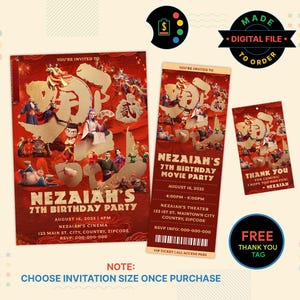 Ne Zha 2 Birthday Invitation, Ne Zha 2 Movie Ticket, Ne Zha Thank You Tag, Ne Zha Digital Invite, Ne Zha Movie Birthday Party, Ne Zha Custom