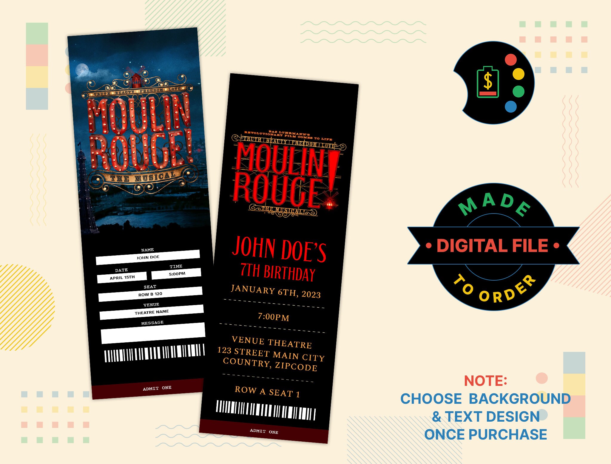 Moulin Rouge Ticket Printable Surprise Gift Reveal -  Israel